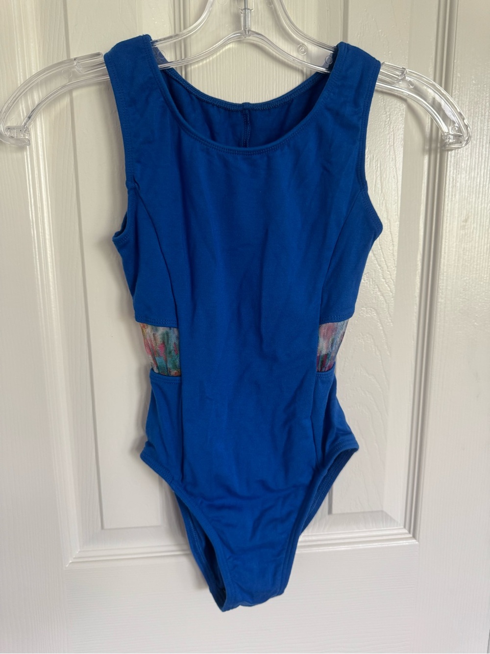 Motionwear Royal Blue Girls' Leotard with Multicolor Mesh Side Panels